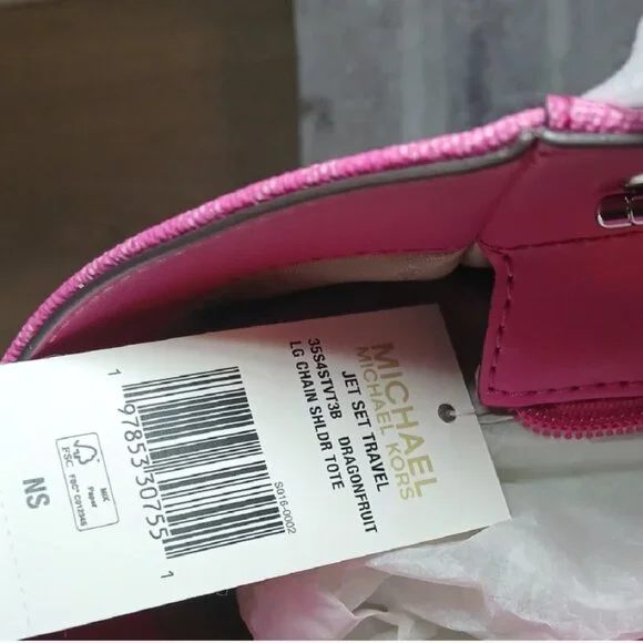 Michael Kors Jet Set Large Signature Top Zip Tote – Dragonfruit Pink | NWT - Picture 4 of 5